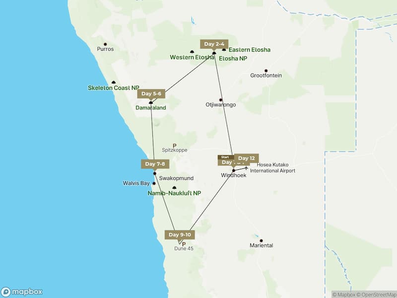 Namibia Diversity Safari map